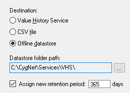 Offline datastore destination options